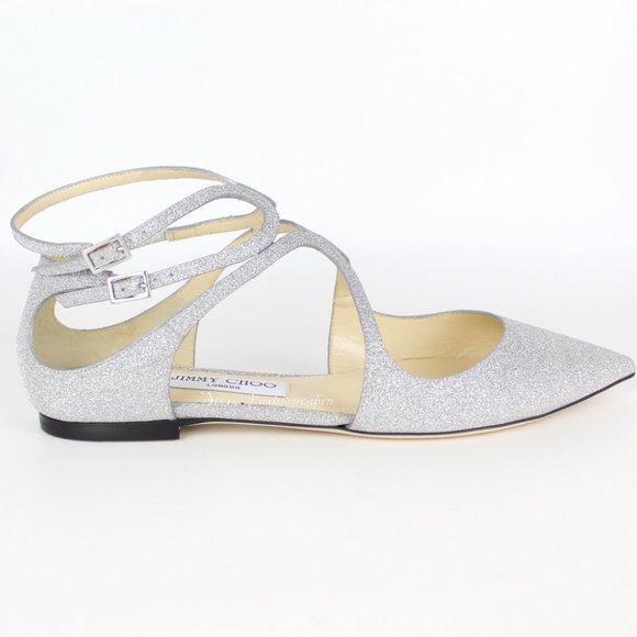 New JIMMY CHOO Leather Lancer Cutout Glittered Sandals - Picture 4 of 15
